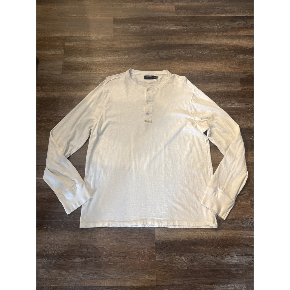 Polo Ralph Lauren Men's XXL Henley Shirt Long Sleeve Cream White 100% Cotton